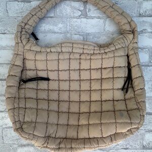 Tan Quilted Hobo Bag with Crescent Shape